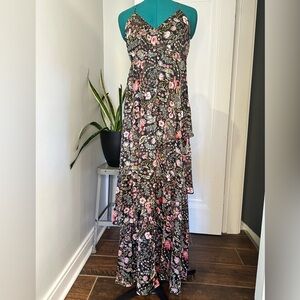 floral print tiered maxi dress Forever 21 black tie back